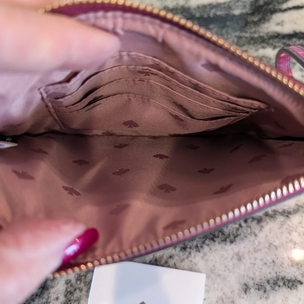 kate spade Heart-Print Pink & Burgundy Wristlet Clutch - Picture 6 of 7
